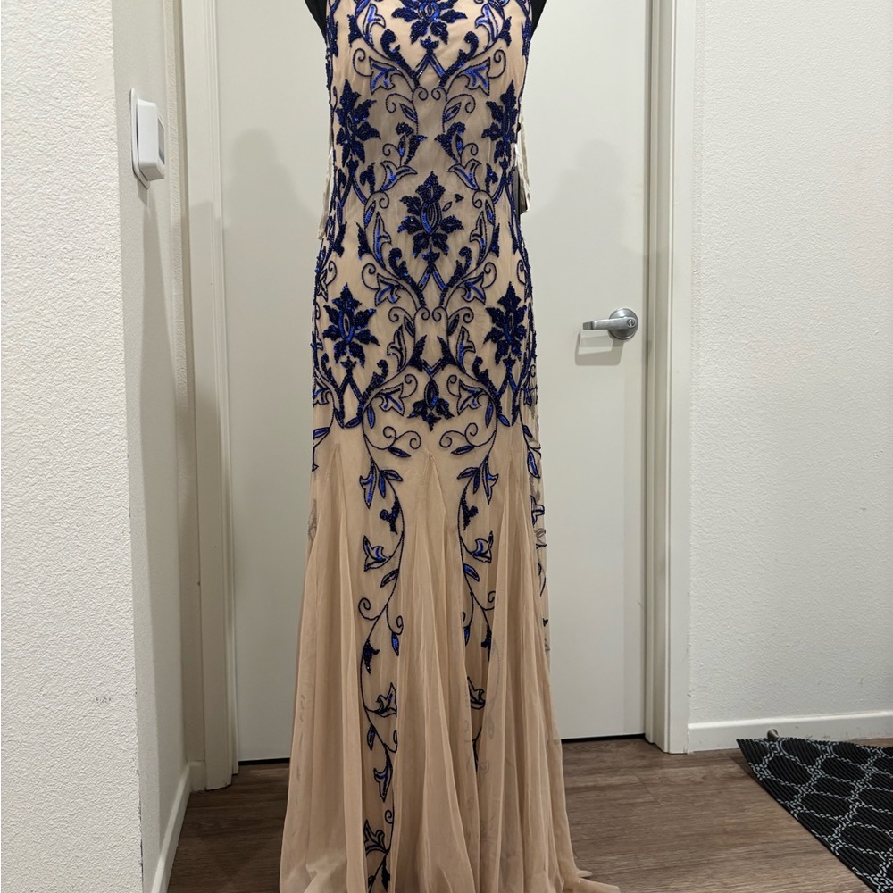 Adrianna Papell Blue Tan Sleeveless Prom Dress